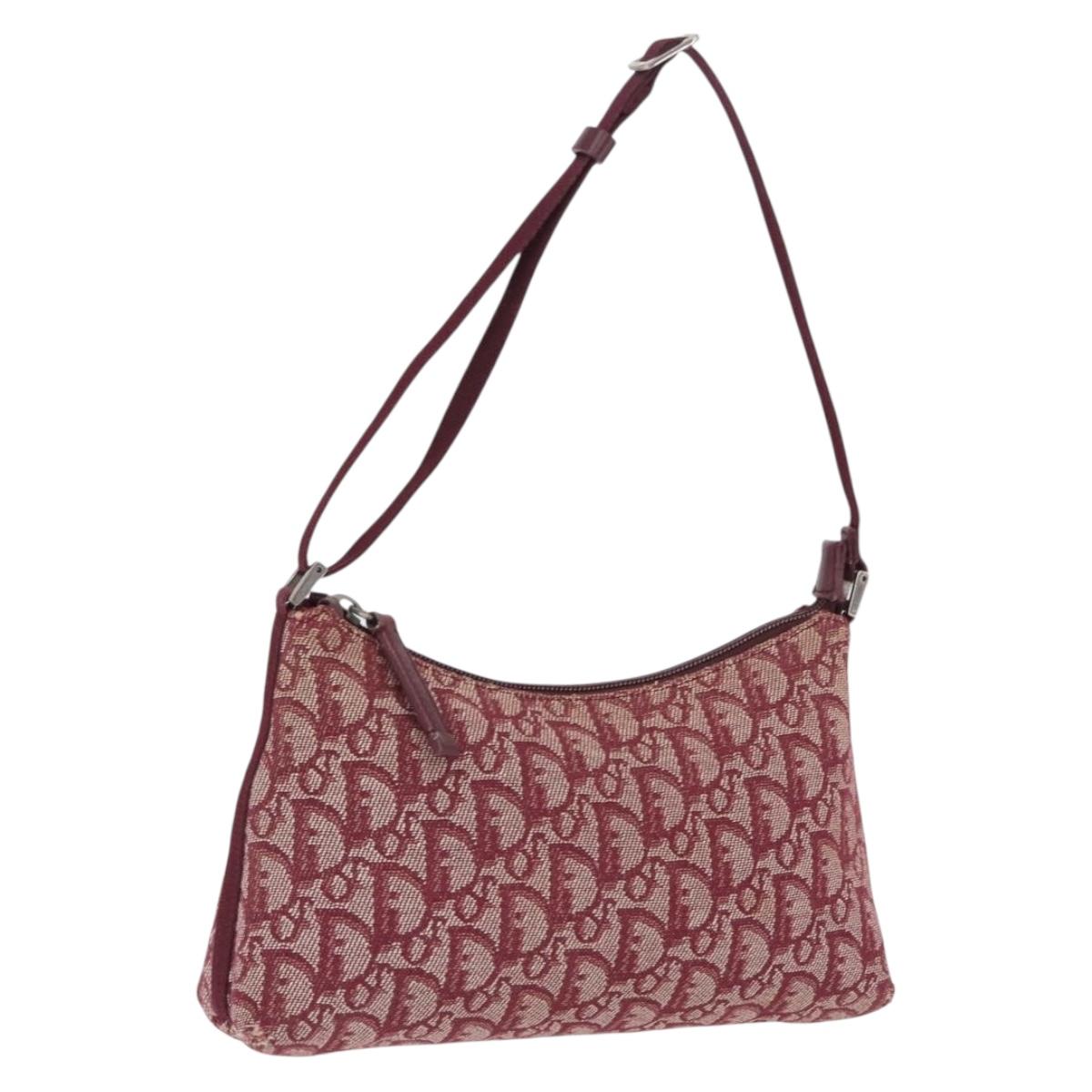Christian Dior Trotter Canvas Accessory Pouch Red Silver Auth ka5653