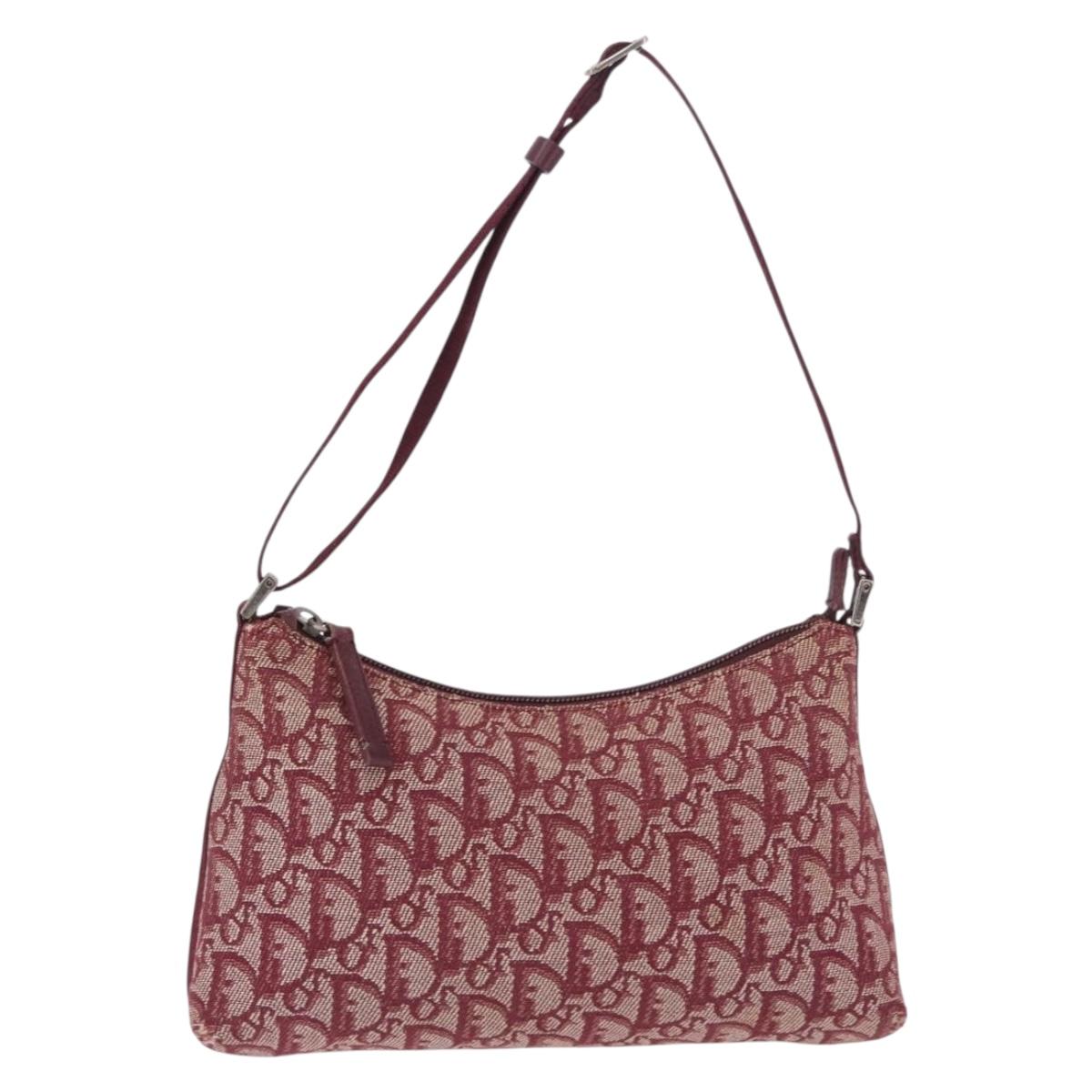 Christian Dior Trotter Canvas Accessory Pouch Red Silver Auth ka5653