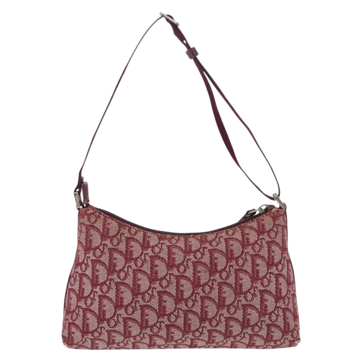 Christian Dior Trotter Canvas Accessory Pouch Red Silver Auth ka5653