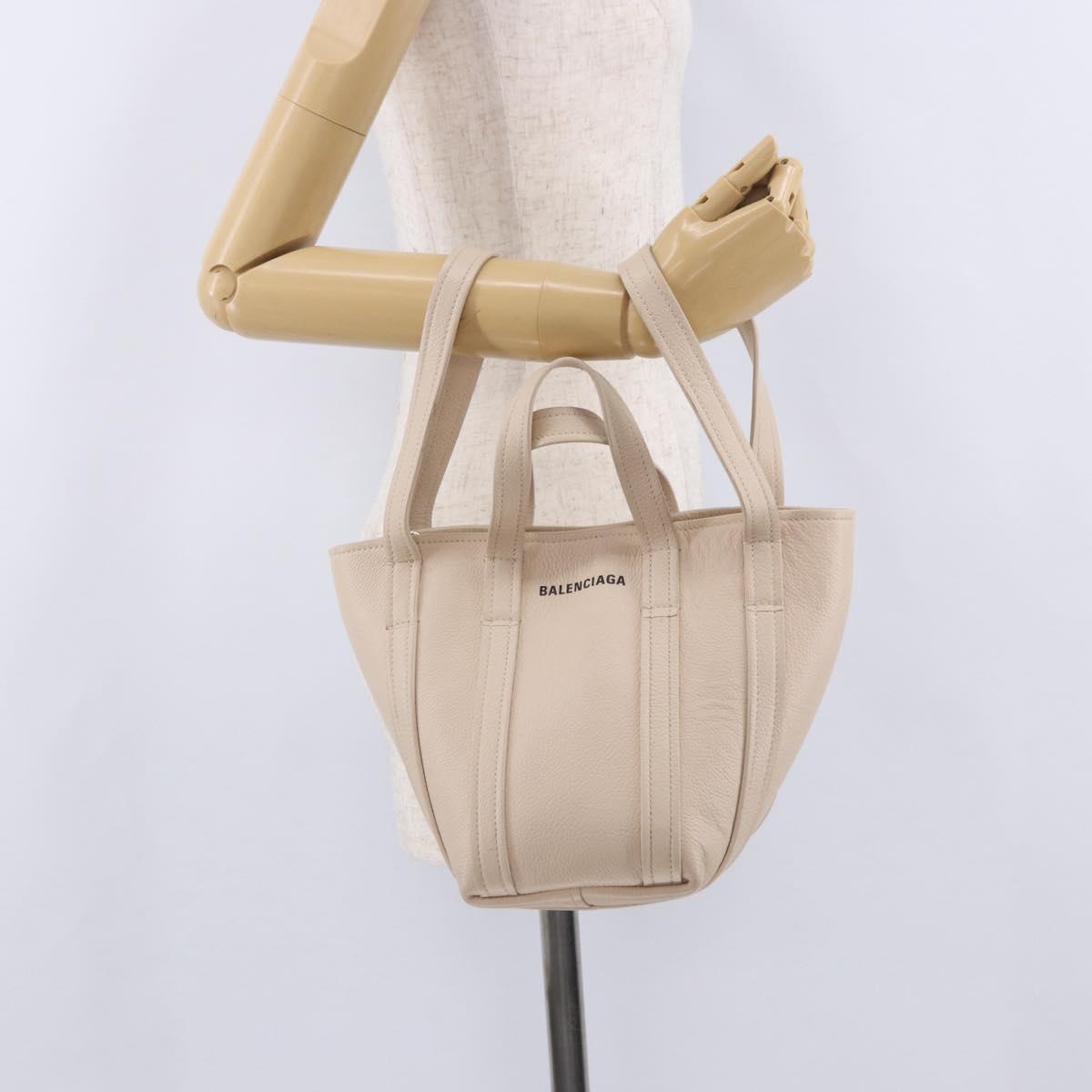 BALENCIAGA Everyday XS Tote Bag Leather Ivory Silver 672793 Auth ka5663A
