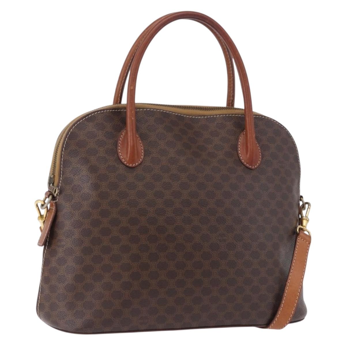 CELINE Macadam Canvas Hand Bag PVC Leather 2way Brown Gold Auth ka5664