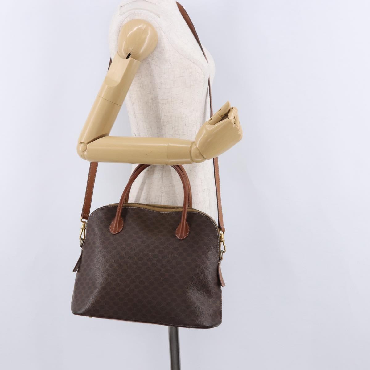 CELINE Macadam Canvas Hand Bag PVC Leather 2way Brown Gold Auth ka5664
