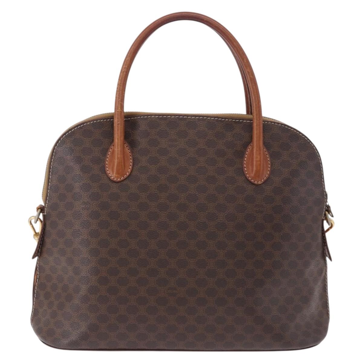 CELINE Macadam Canvas Hand Bag PVC Leather 2way Brown Gold Auth ka5664