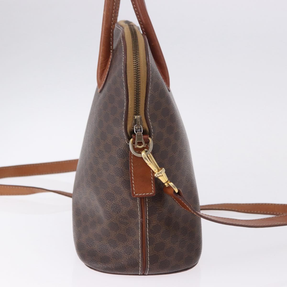 CELINE Macadam Canvas Hand Bag PVC Leather 2way Brown Gold Auth ka5664