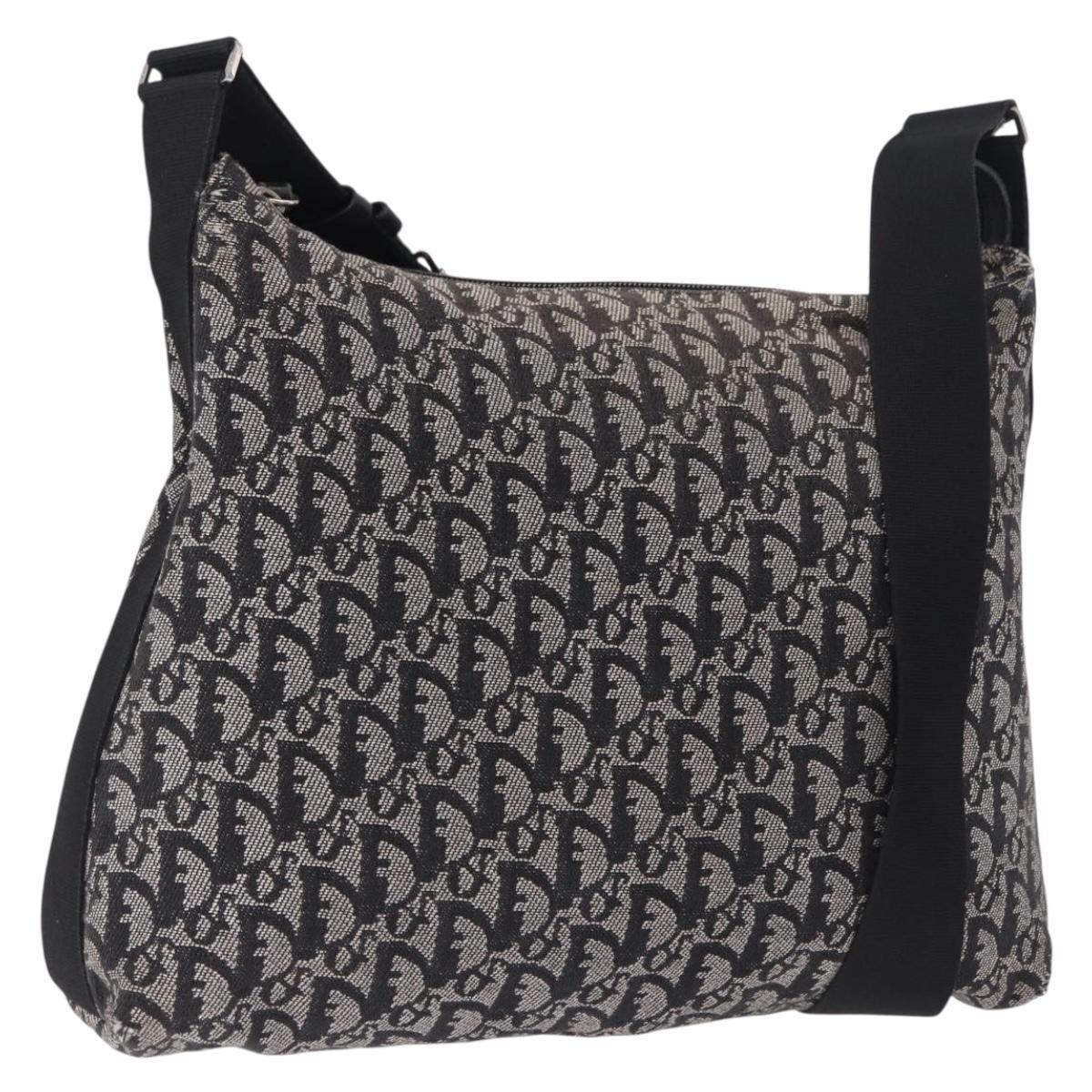 Christian Dior Trotter Canvas Shoulder Bag Black Silver Auth ka5665
