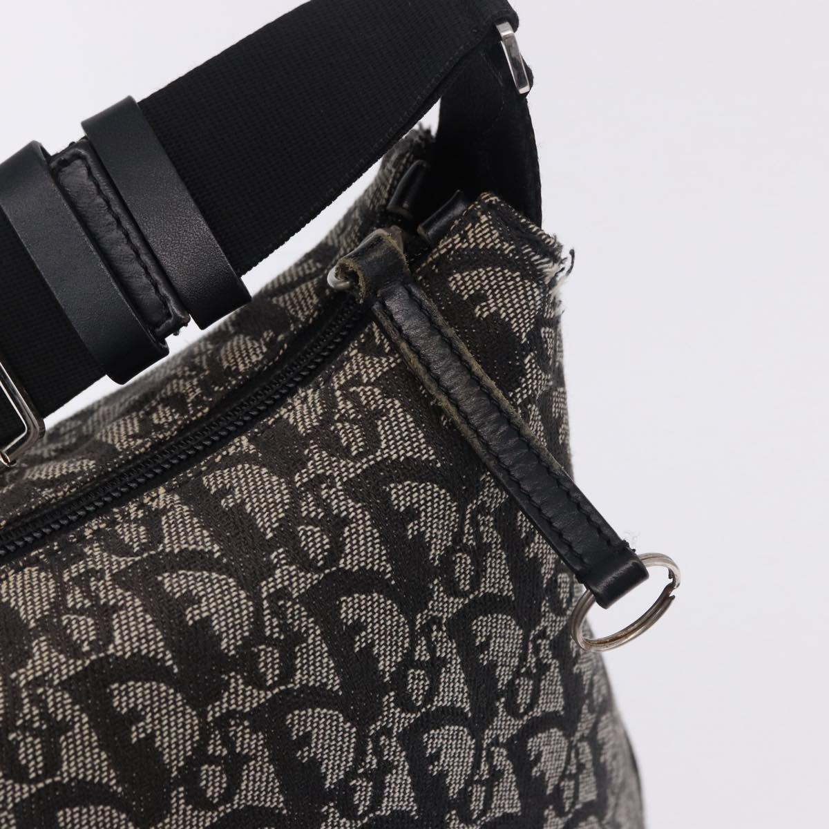Christian Dior Trotter Canvas Shoulder Bag Black Silver Auth ka5665