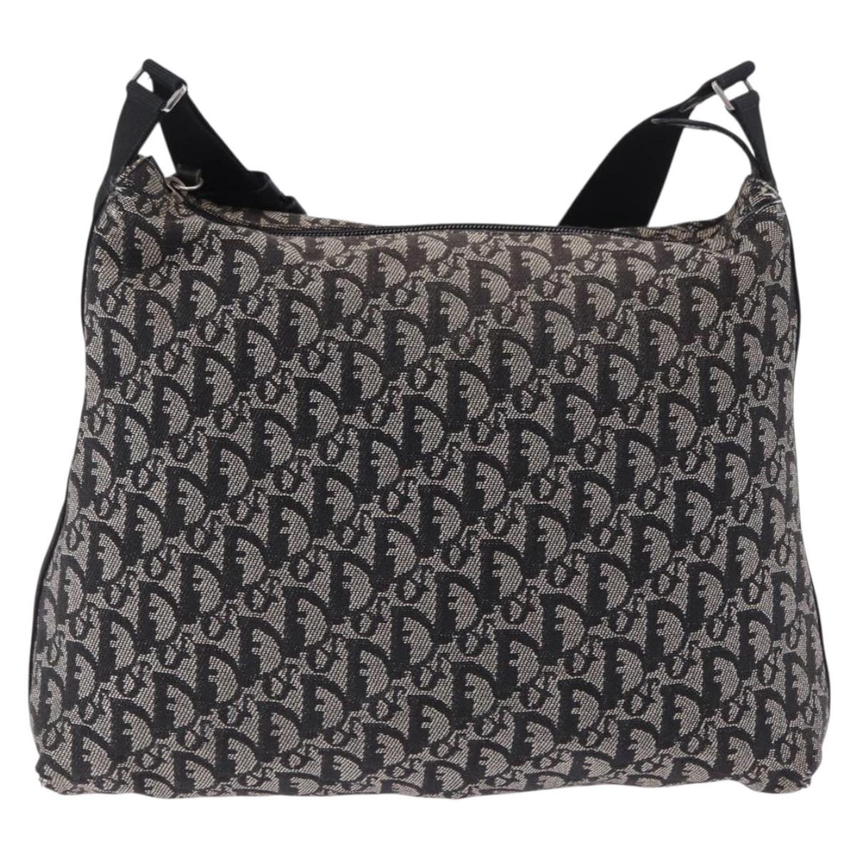 Christian Dior Trotter Canvas Shoulder Bag Black Silver Auth ka5665