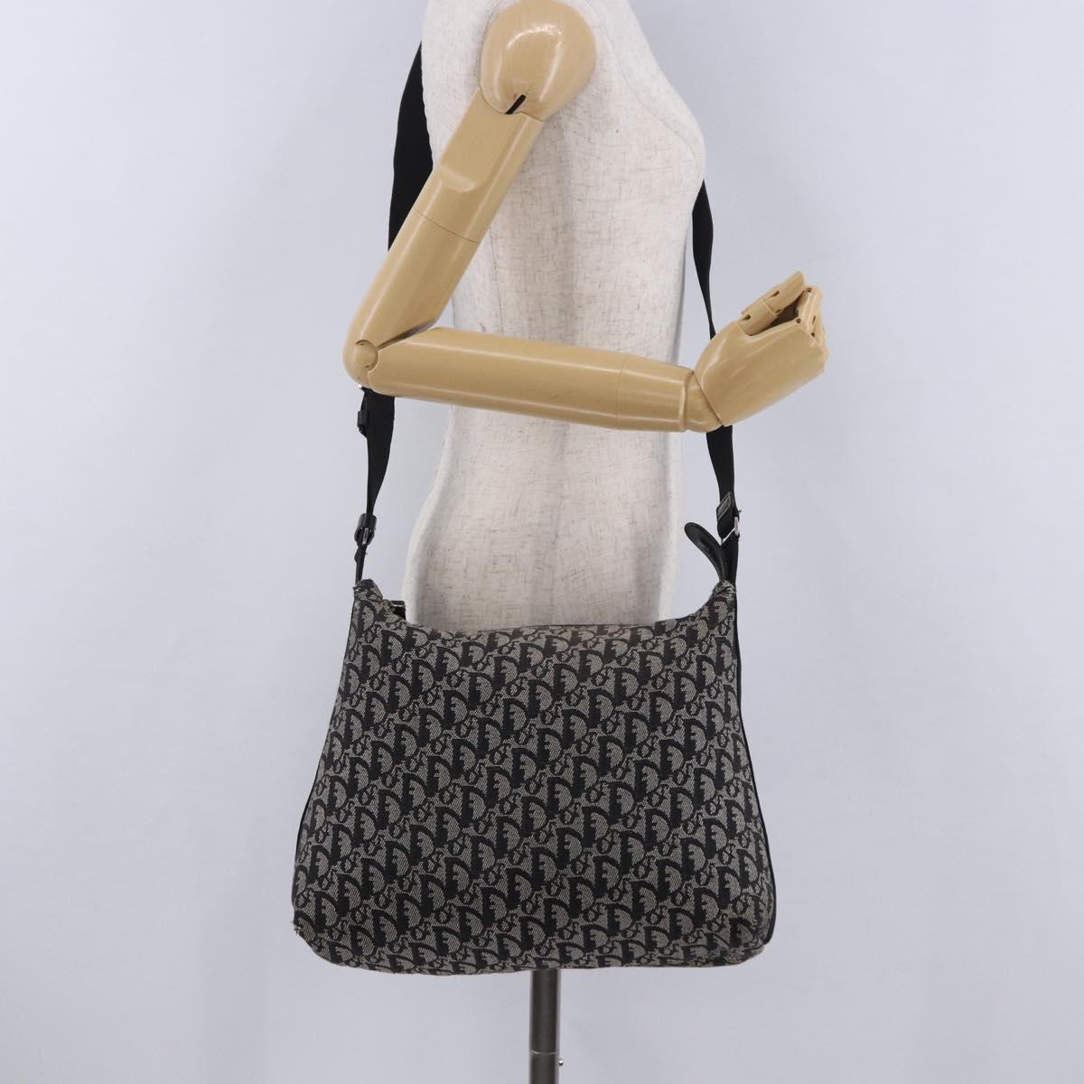 Christian Dior Trotter Canvas Shoulder Bag Black Silver Auth ka5665