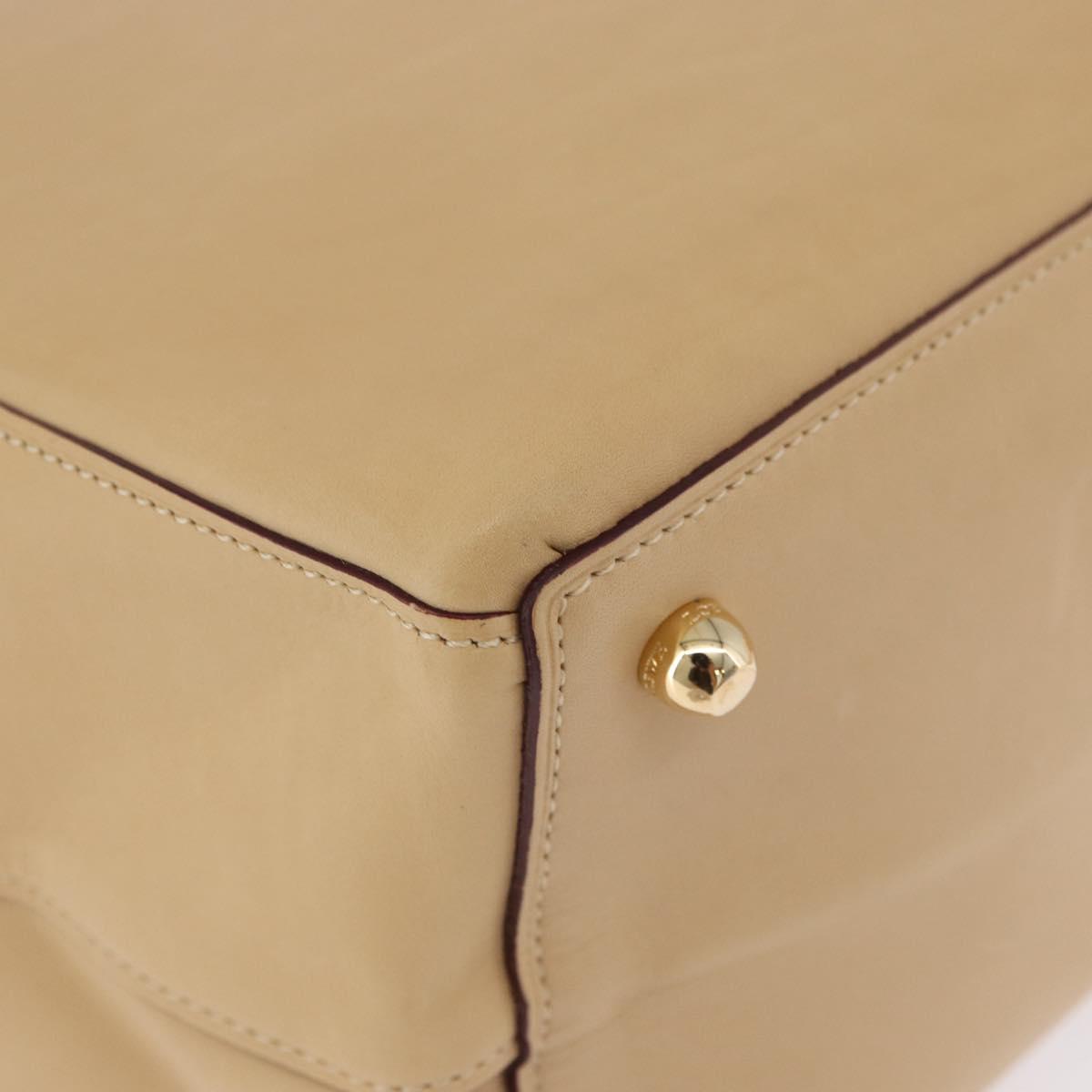 LOEWE Hand Bag Leather Beige Gold Auth ka5669V