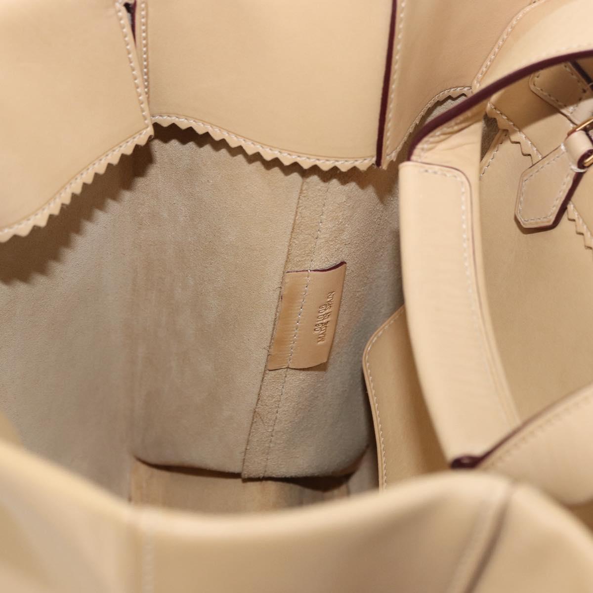 LOEWE Hand Bag Leather Beige Gold Auth ka5669V
