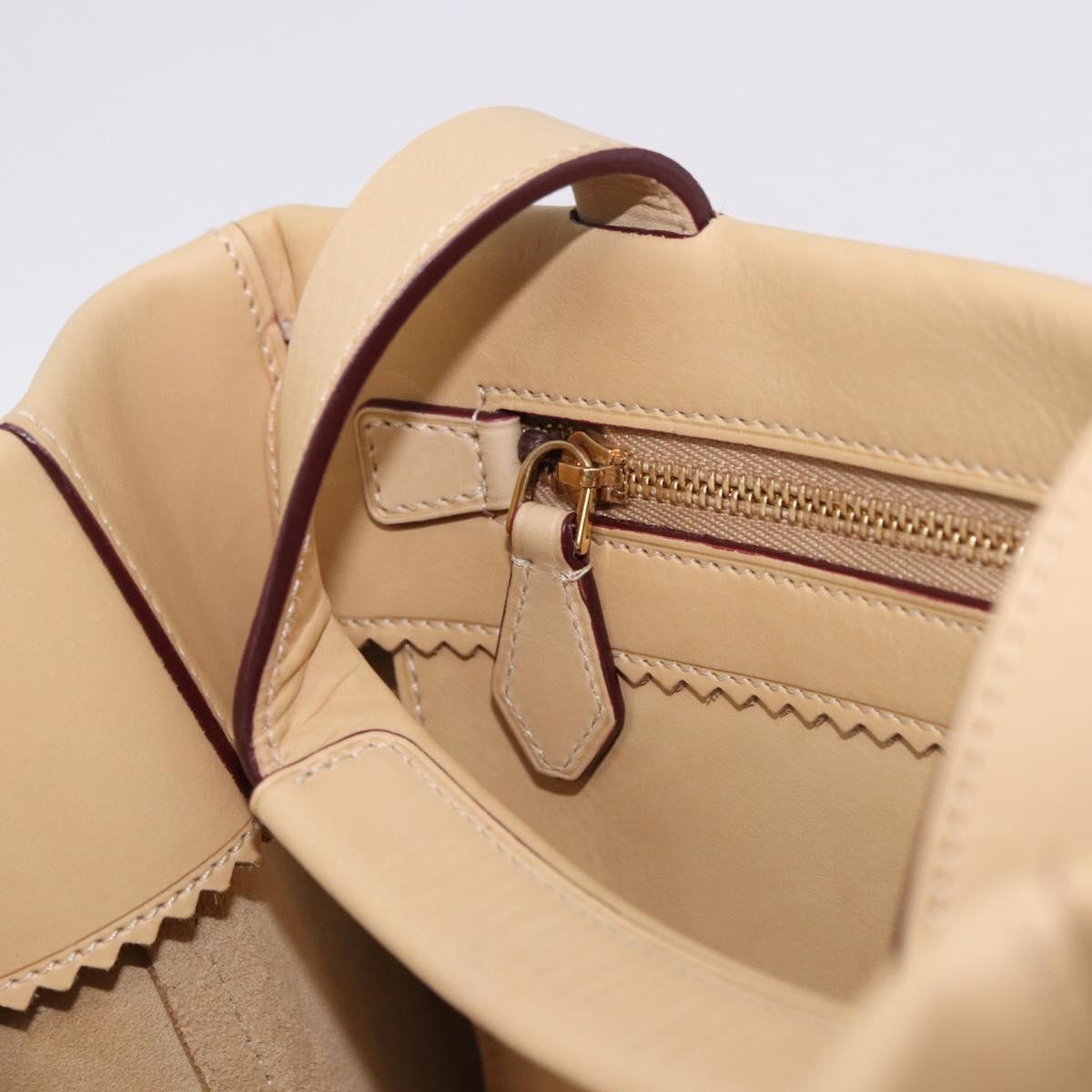 LOEWE Hand Bag Leather Beige Gold Auth ka5669V