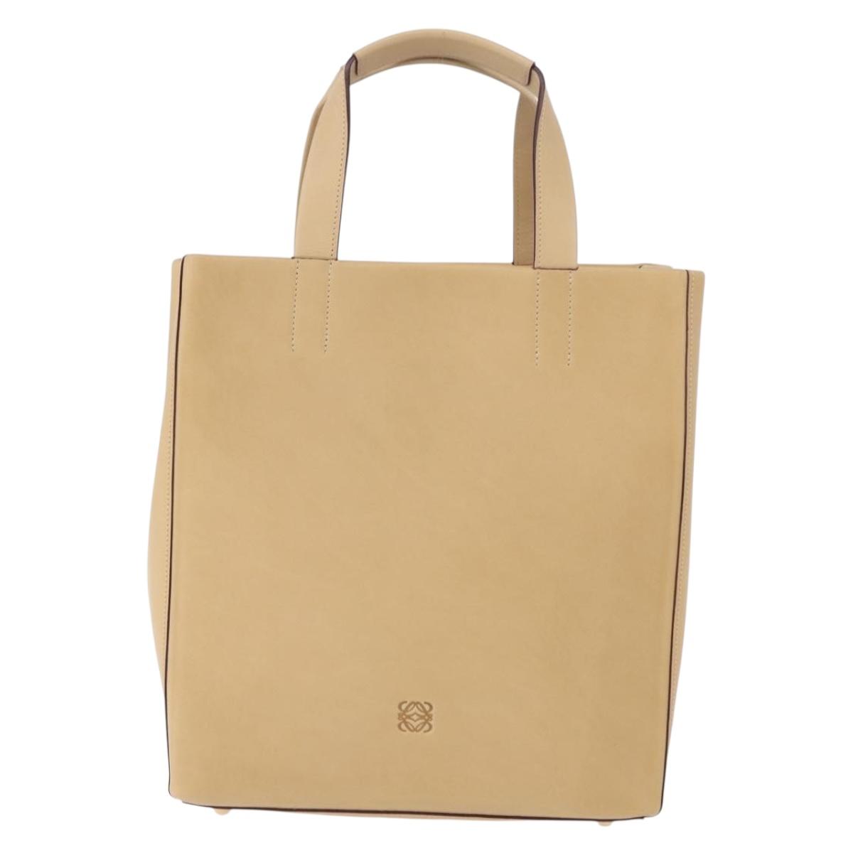 LOEWE Hand Bag Leather Beige Gold Auth ka5669V
