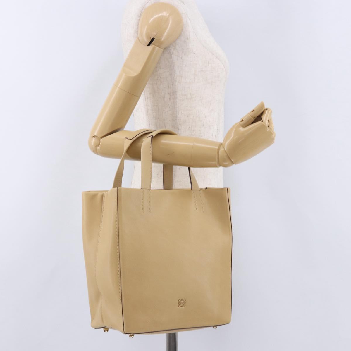 LOEWE Hand Bag Leather Beige Gold Auth ka5669V