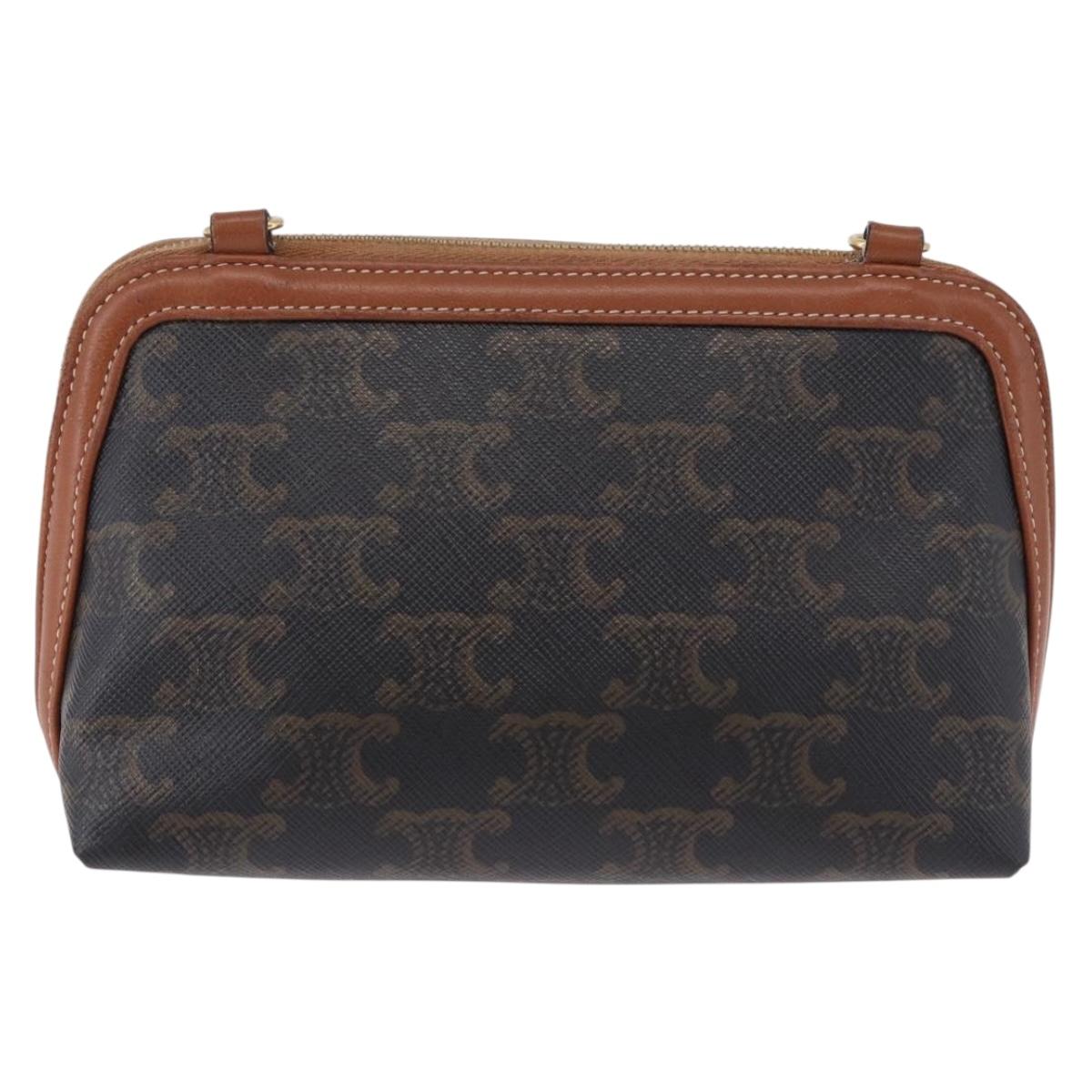 CELINE Triomphe Chain Shoulder Pouch PVC Black Gold Auth ka5670A