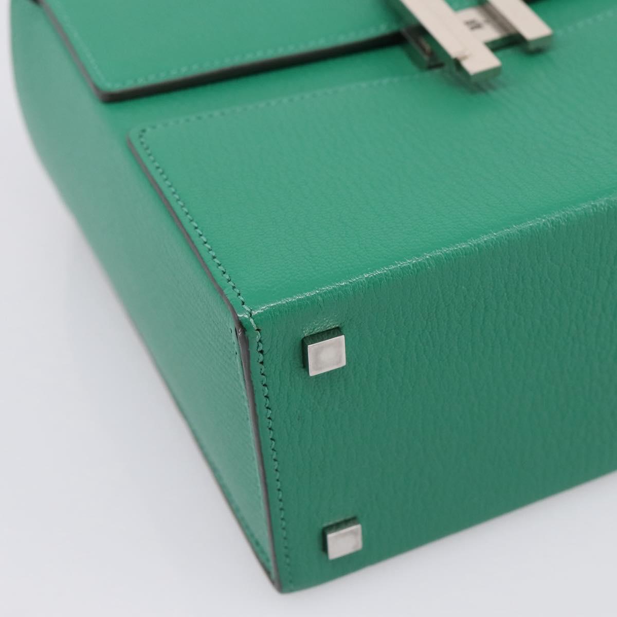 HERMES Synetique Chevre Hand Bag Leather Green Silver Auth ka5671SAM