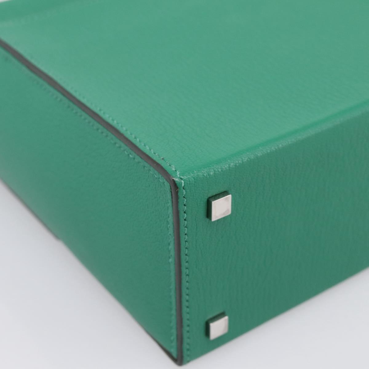 HERMES Synetique Chevre Hand Bag Leather Green Silver Auth ka5671SAM