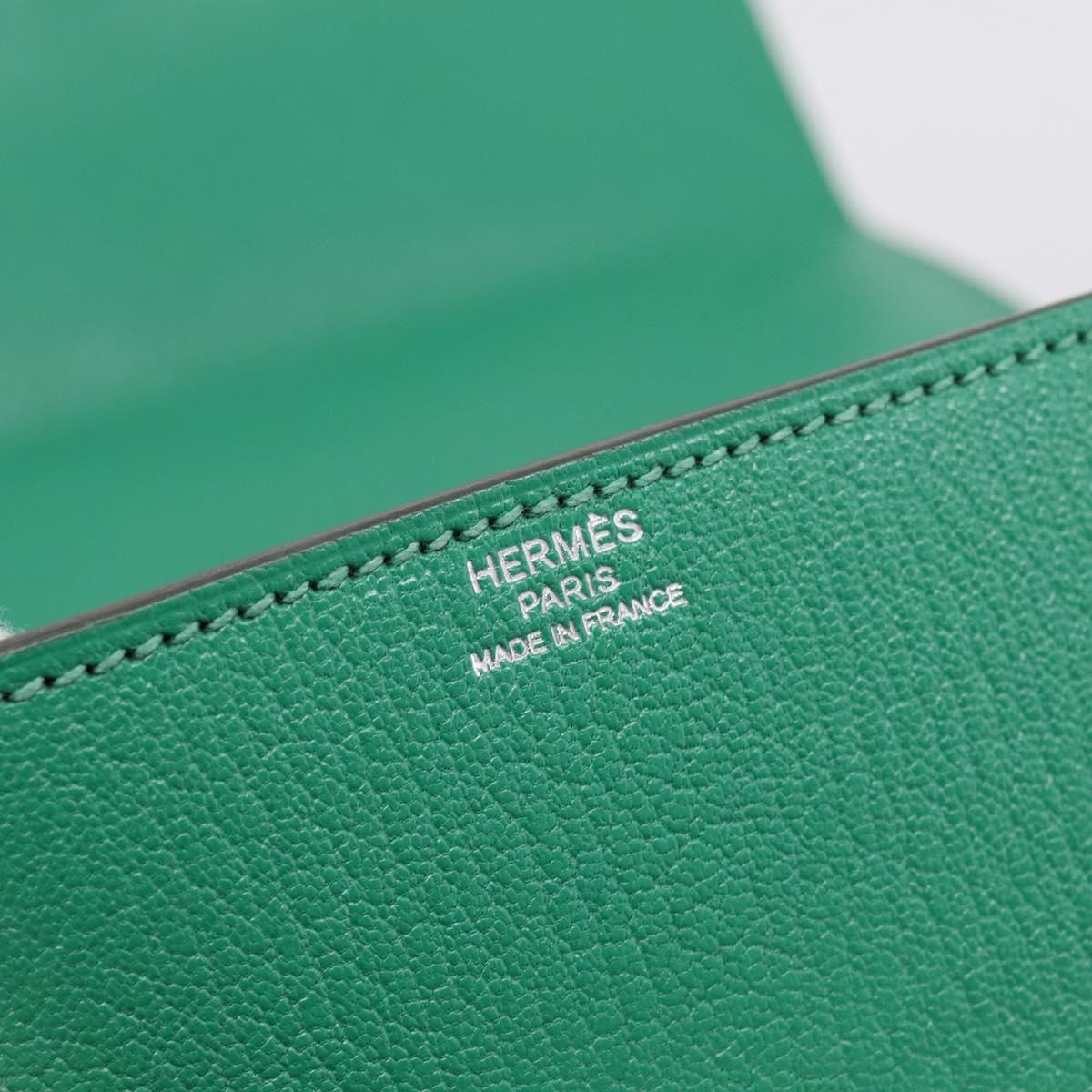 HERMES Synetique Chevre Hand Bag Leather Green Silver Auth ka5671SAM
