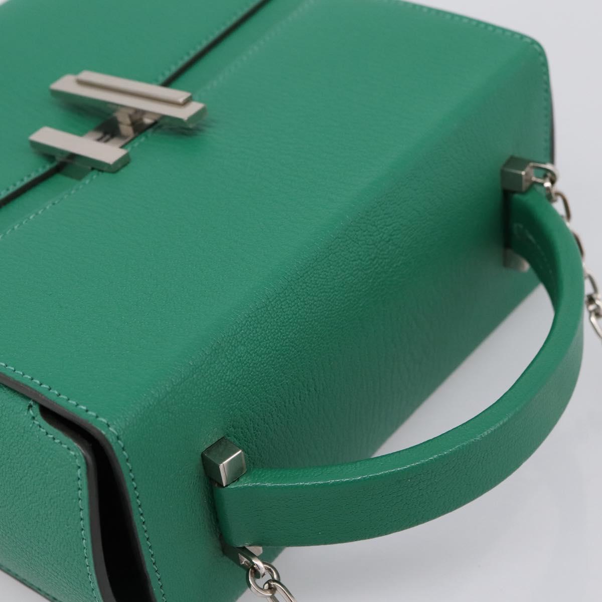 HERMES Synetique Chevre Hand Bag Leather Green Silver Auth ka5671SAM