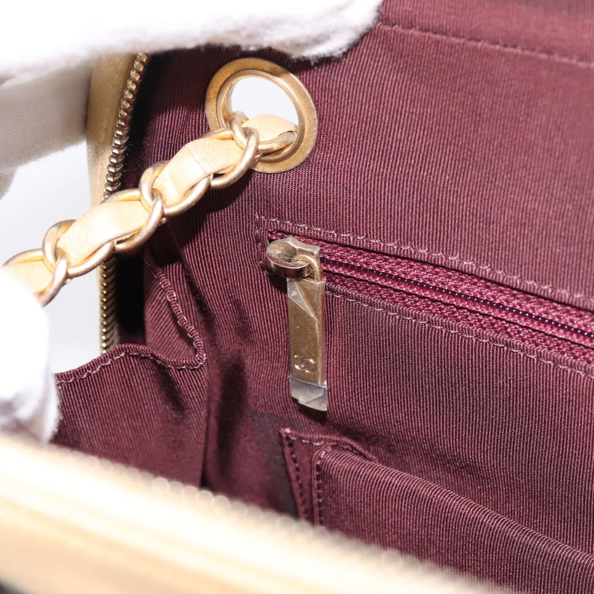 CHANEL V Stitch Chain Shoulder Bag Lamb Skin Beige Gold CC Auth ka5675V