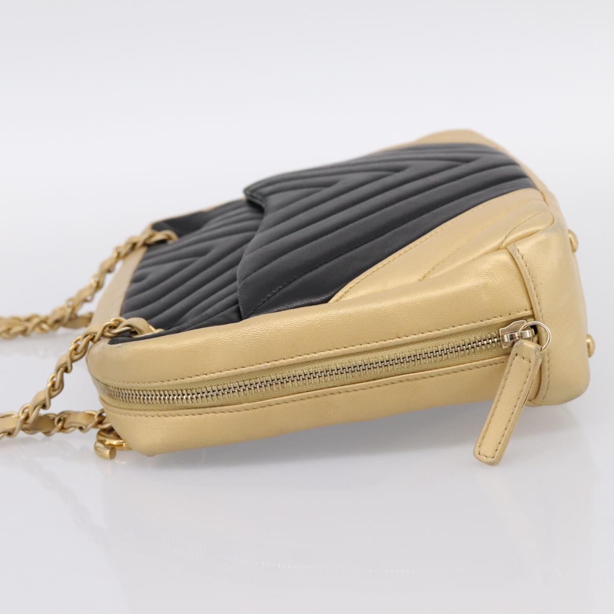 CHANEL V Stitch Chain Shoulder Bag Lamb Skin Beige Gold CC Auth ka5675V