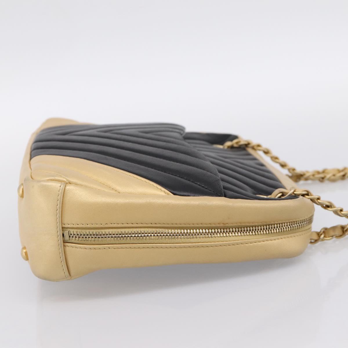 CHANEL V Stitch Chain Shoulder Bag Lamb Skin Beige Gold CC Auth ka5675V