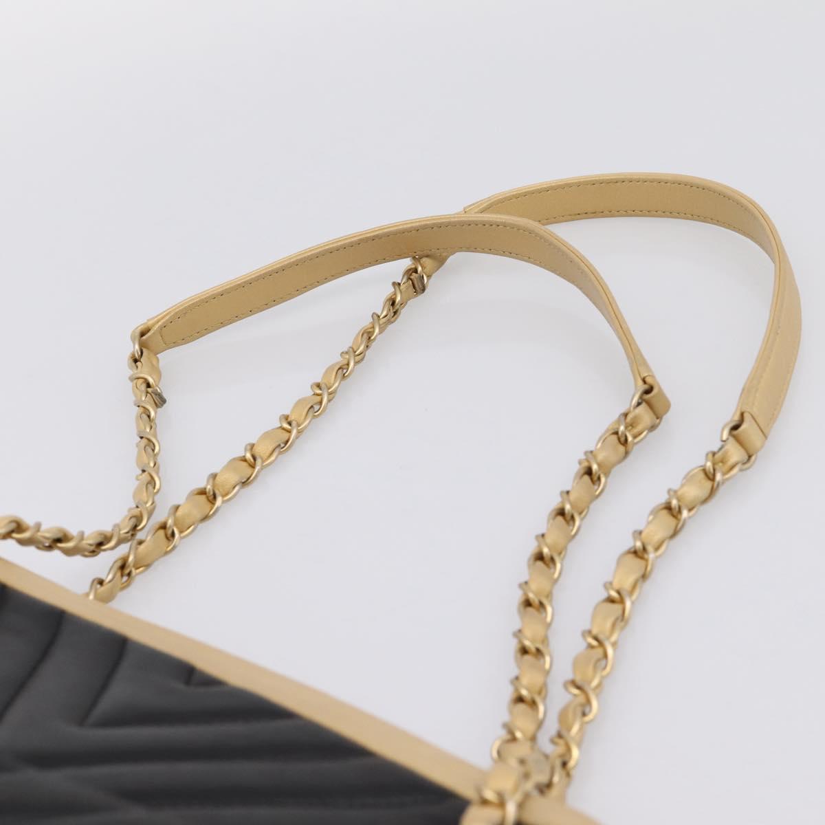 CHANEL V Stitch Chain Shoulder Bag Lamb Skin Beige Gold CC Auth ka5675V
