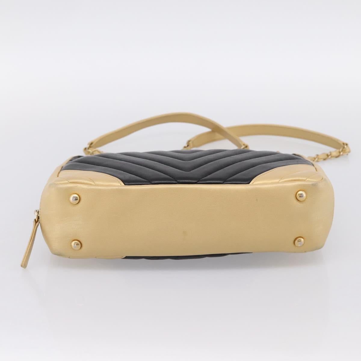 CHANEL V Stitch Chain Shoulder Bag Lamb Skin Beige Gold CC Auth ka5675V