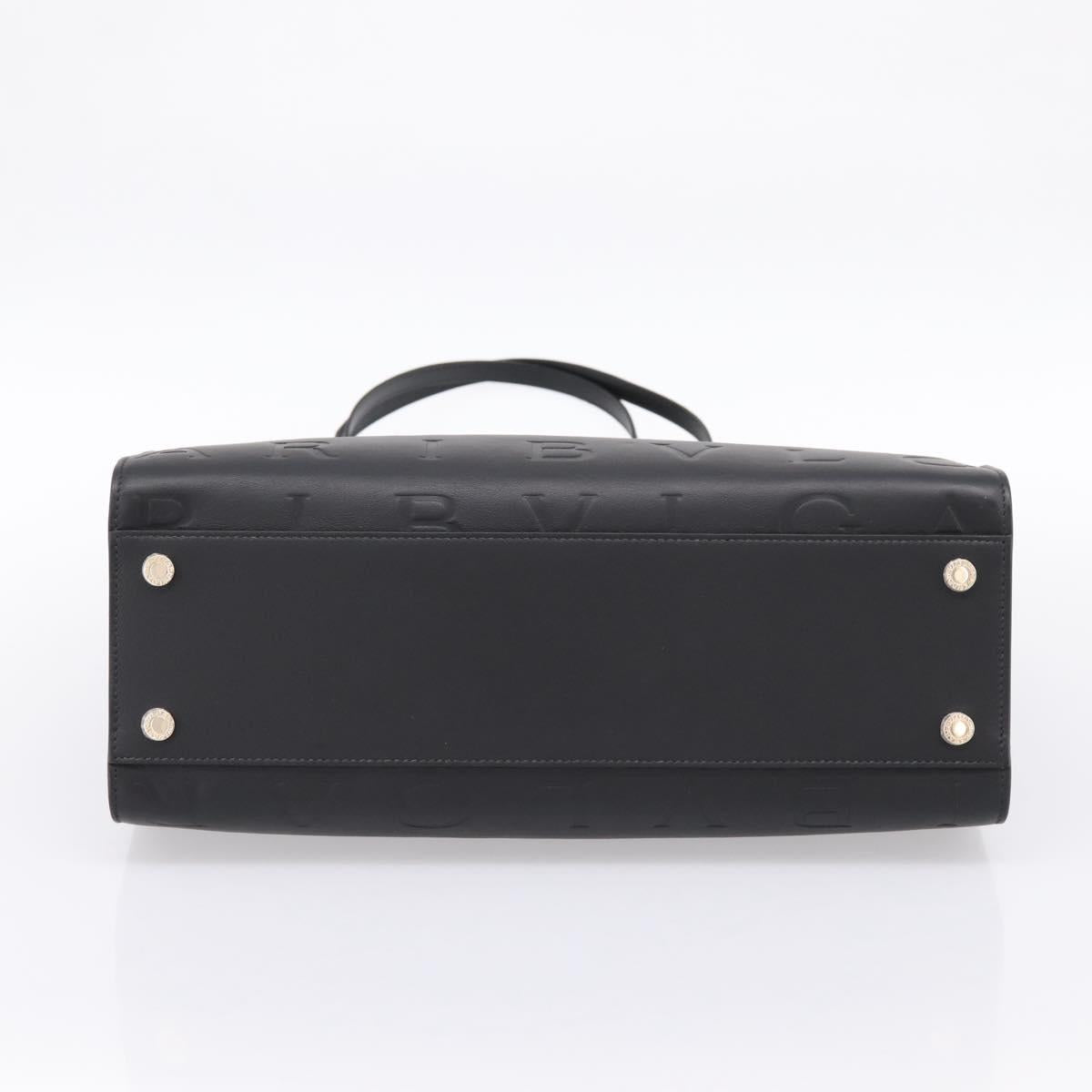 BVLGARI Tote Bag Leather 2way Black Gold Auth ka5676V