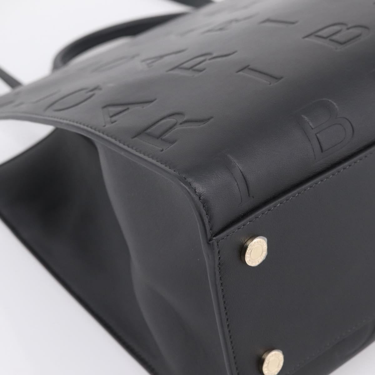 BVLGARI Tote Bag Leather 2way Black Gold Auth ka5676V