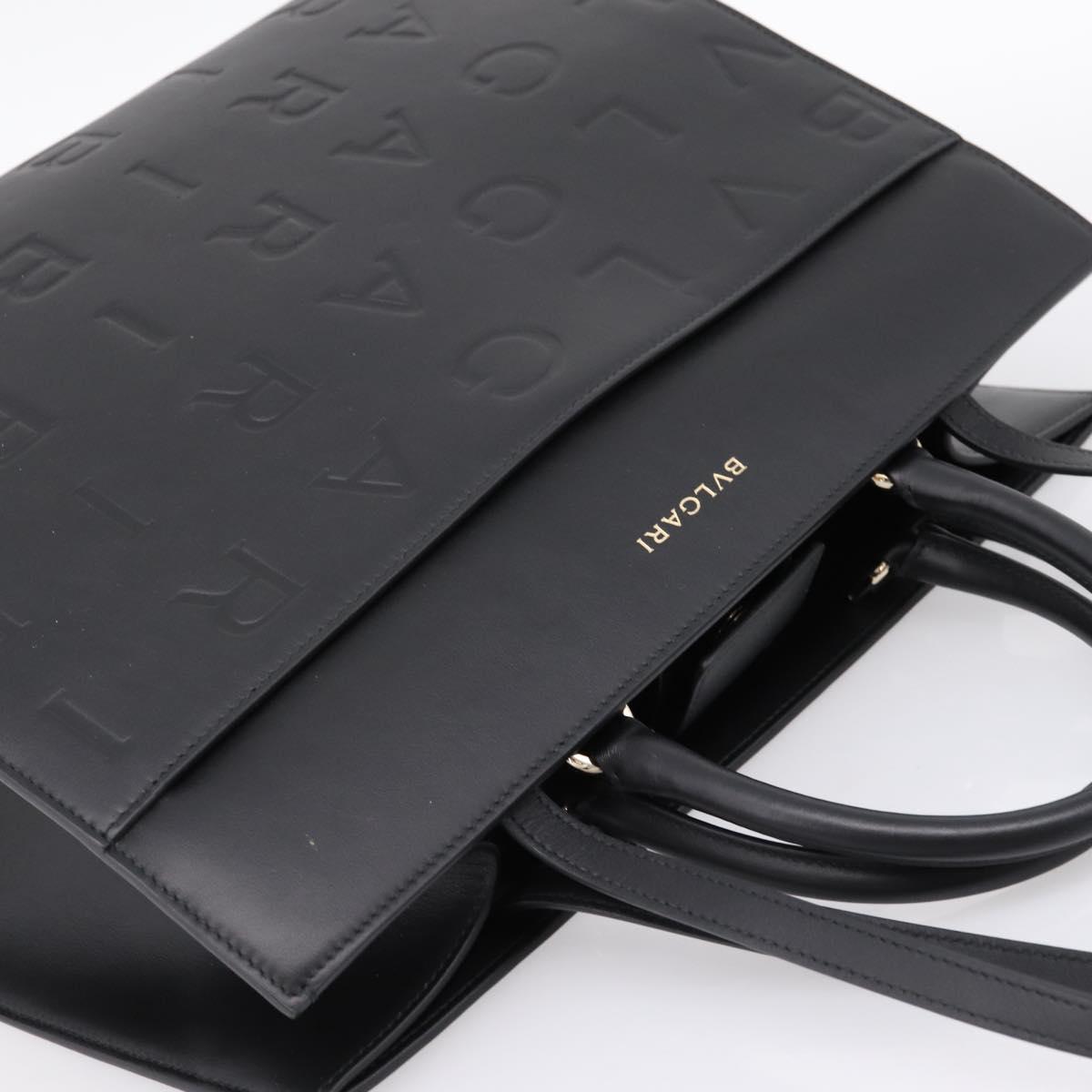 BVLGARI Tote Bag Leather 2way Black Gold Auth ka5676V