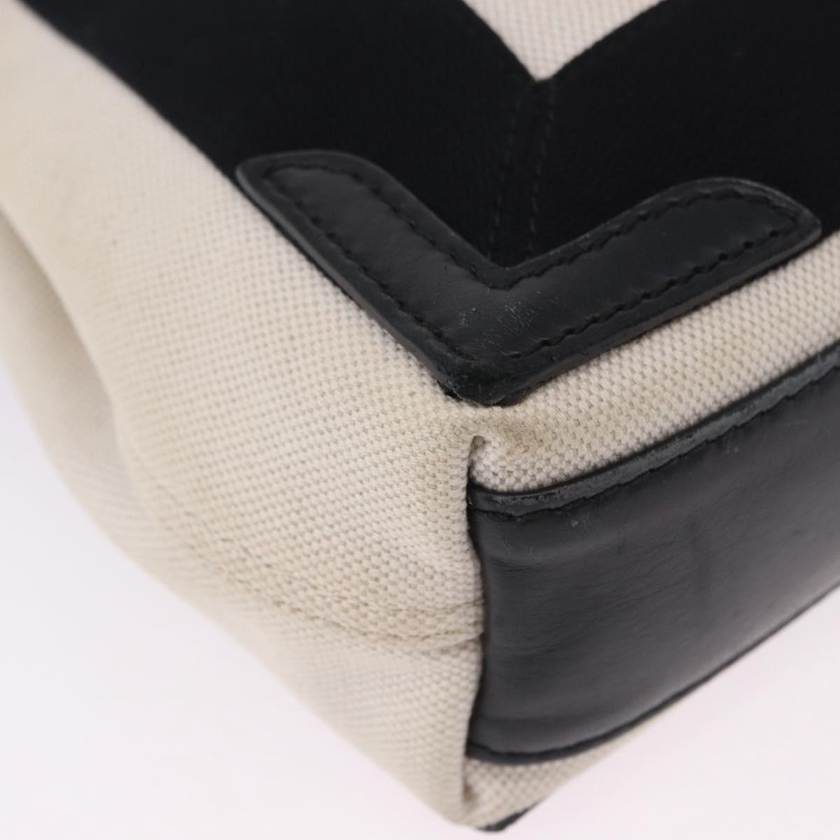 BALENCIAGA Navy Cabas XS Bag Canvas Leather White Navy Silver 390346 Auth ka5679