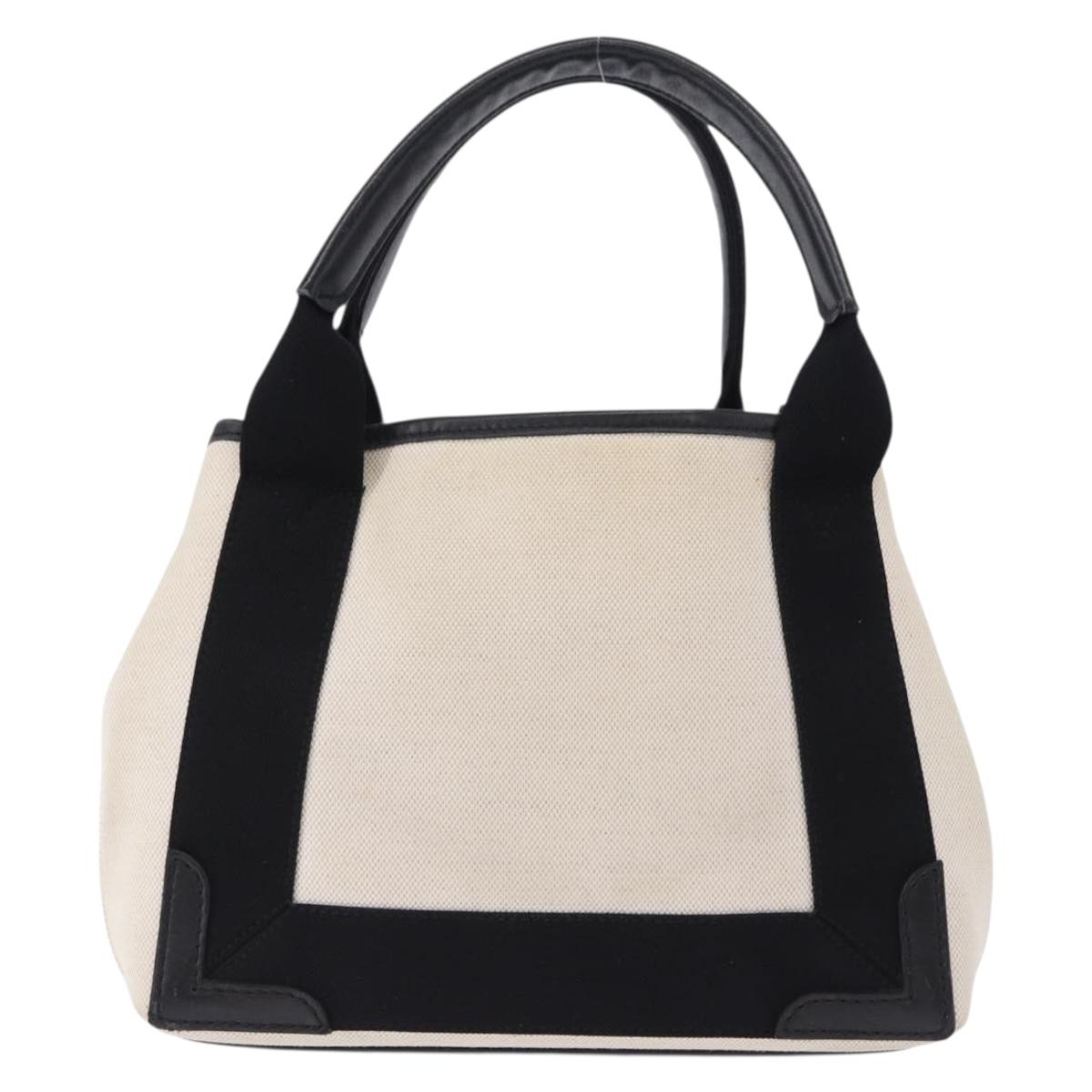 BALENCIAGA Navy Cabas XS Bag Canvas Leather White Navy Silver 390346 Auth ka5679