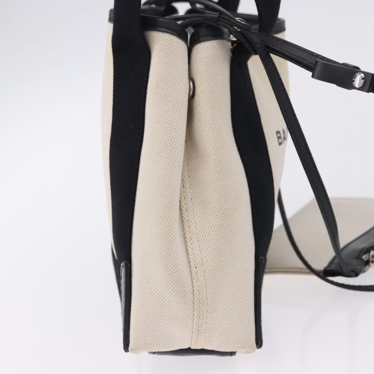 BALENCIAGA Navy Cabas XS Bag Canvas Leather White Navy Silver 390346 Auth ka5679