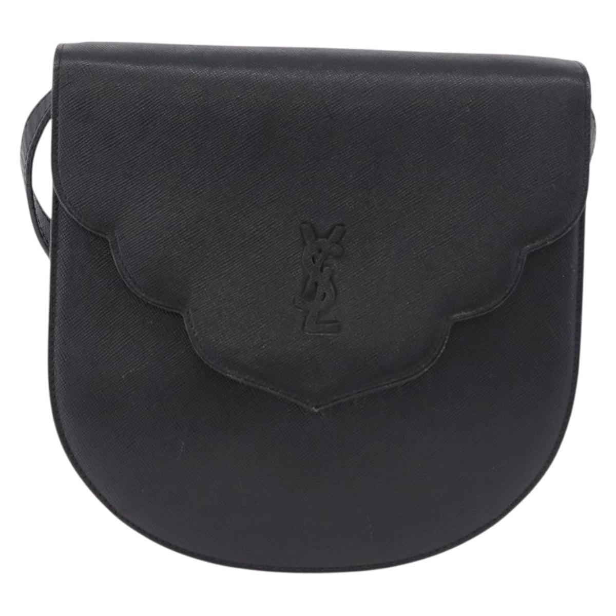 SAINT LAURENT Shoulder Bag Leather Black Gold Auth ka5683