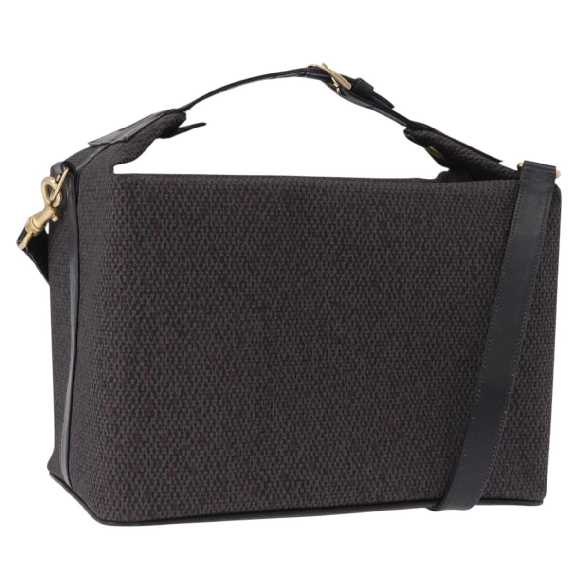 SAINT LAURENT Vanity Hand Bag Canvas 2way Black Gold Auth ka5684