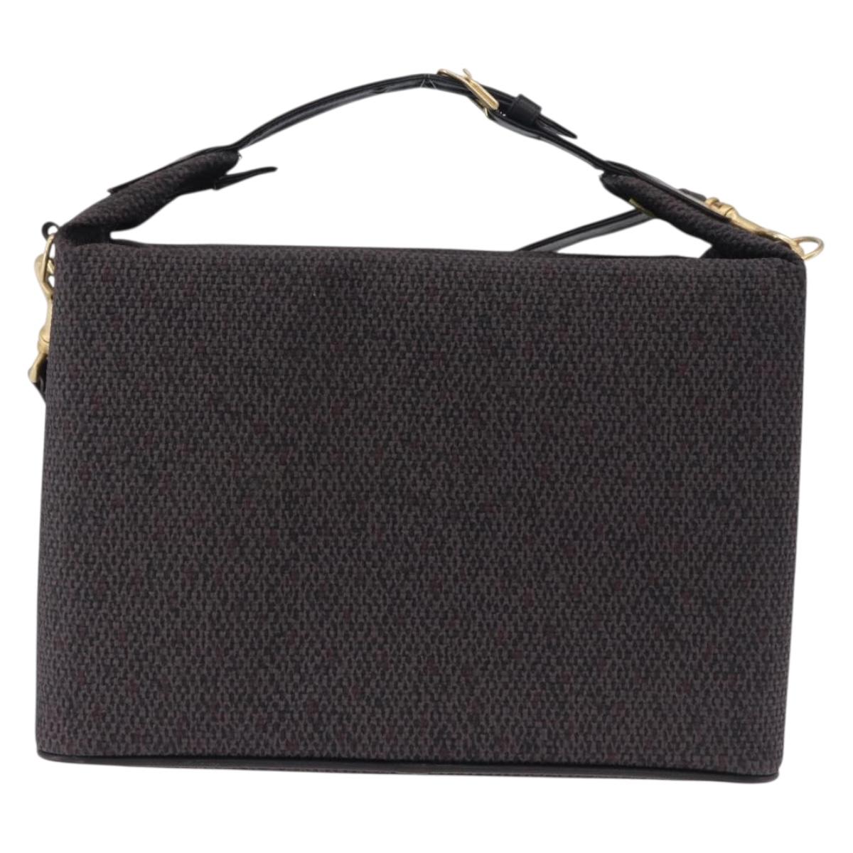 SAINT LAURENT Vanity Hand Bag Canvas 2way Black Gold Auth ka5684