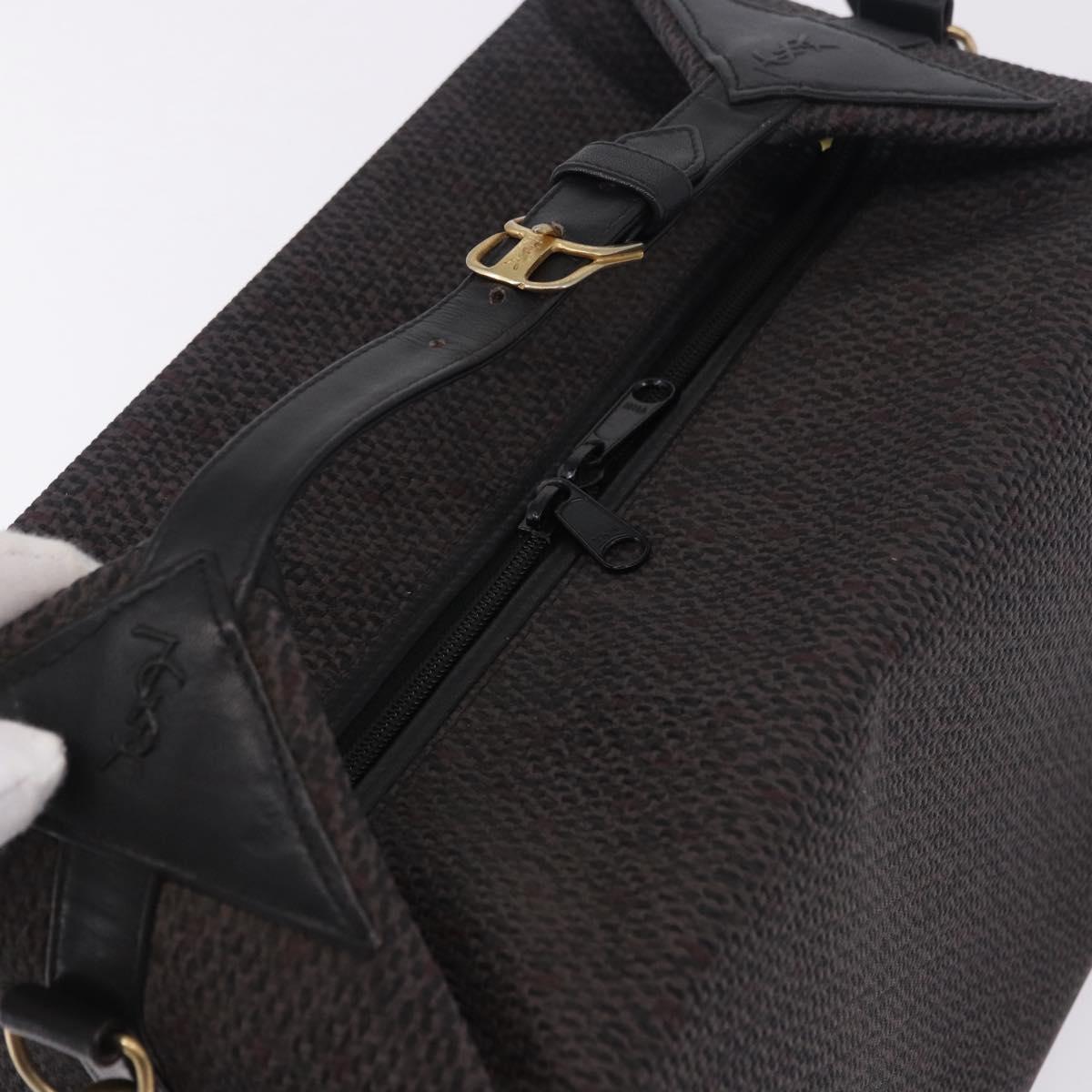 SAINT LAURENT Vanity Hand Bag Canvas 2way Black Gold Auth ka5684