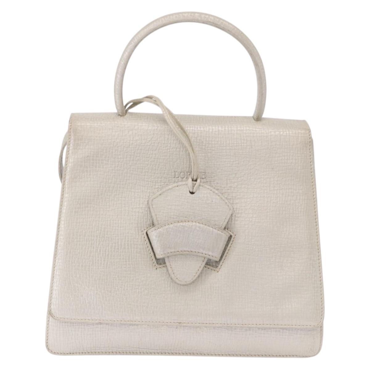 LOEWE Barcelona Hand Bag Leather 2way Silver Auth ka5685V