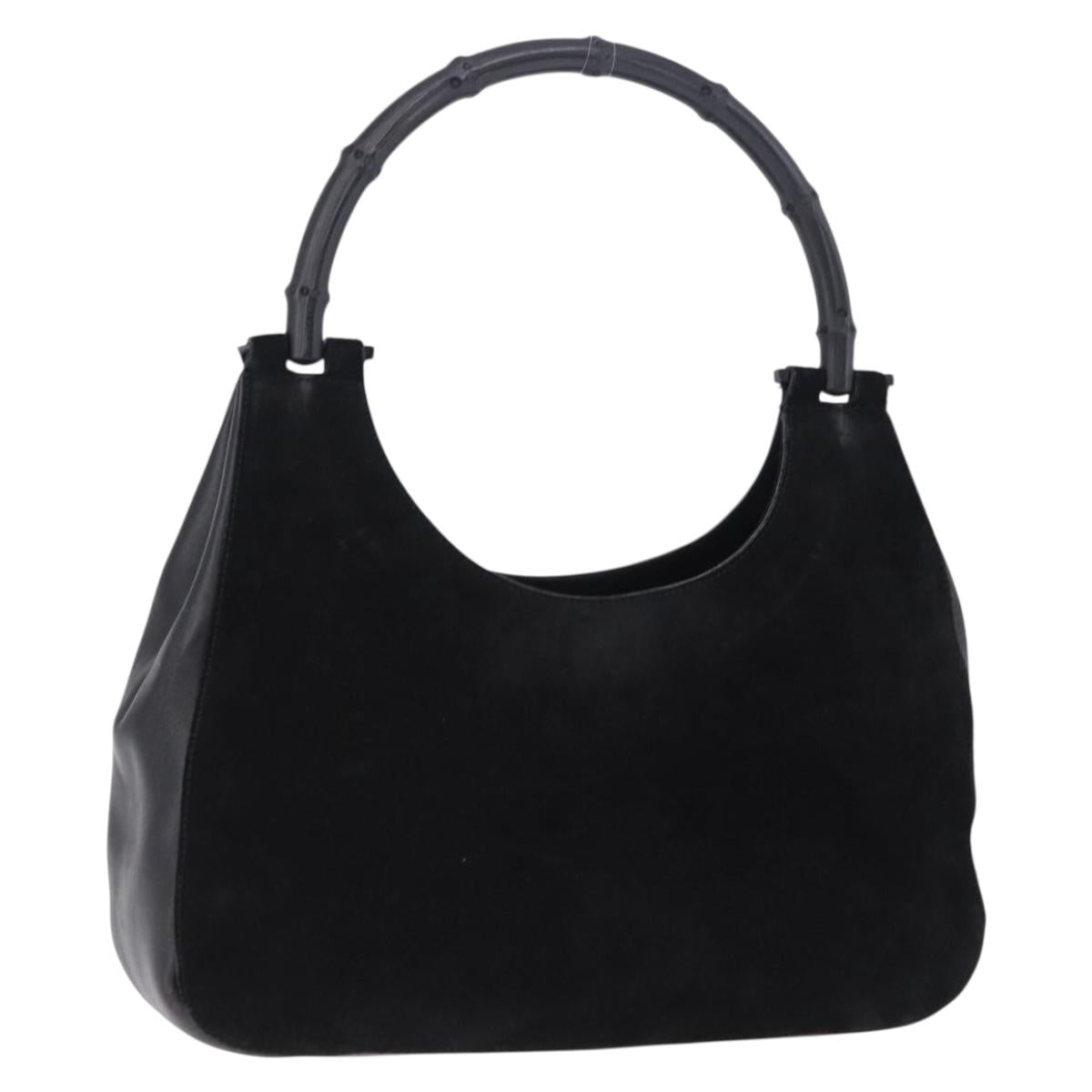 GUCCI Bamboo Hand Bag Suede Black 001 3739 3444 Auth ka5687