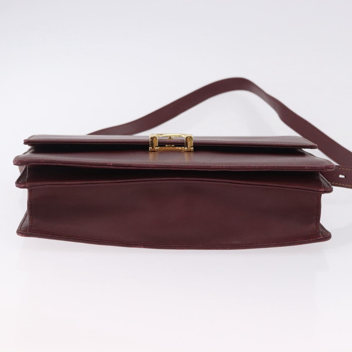 CARTIER Must Line Shoulder Bag Leather Bordeaux Gold Auth ka5688
