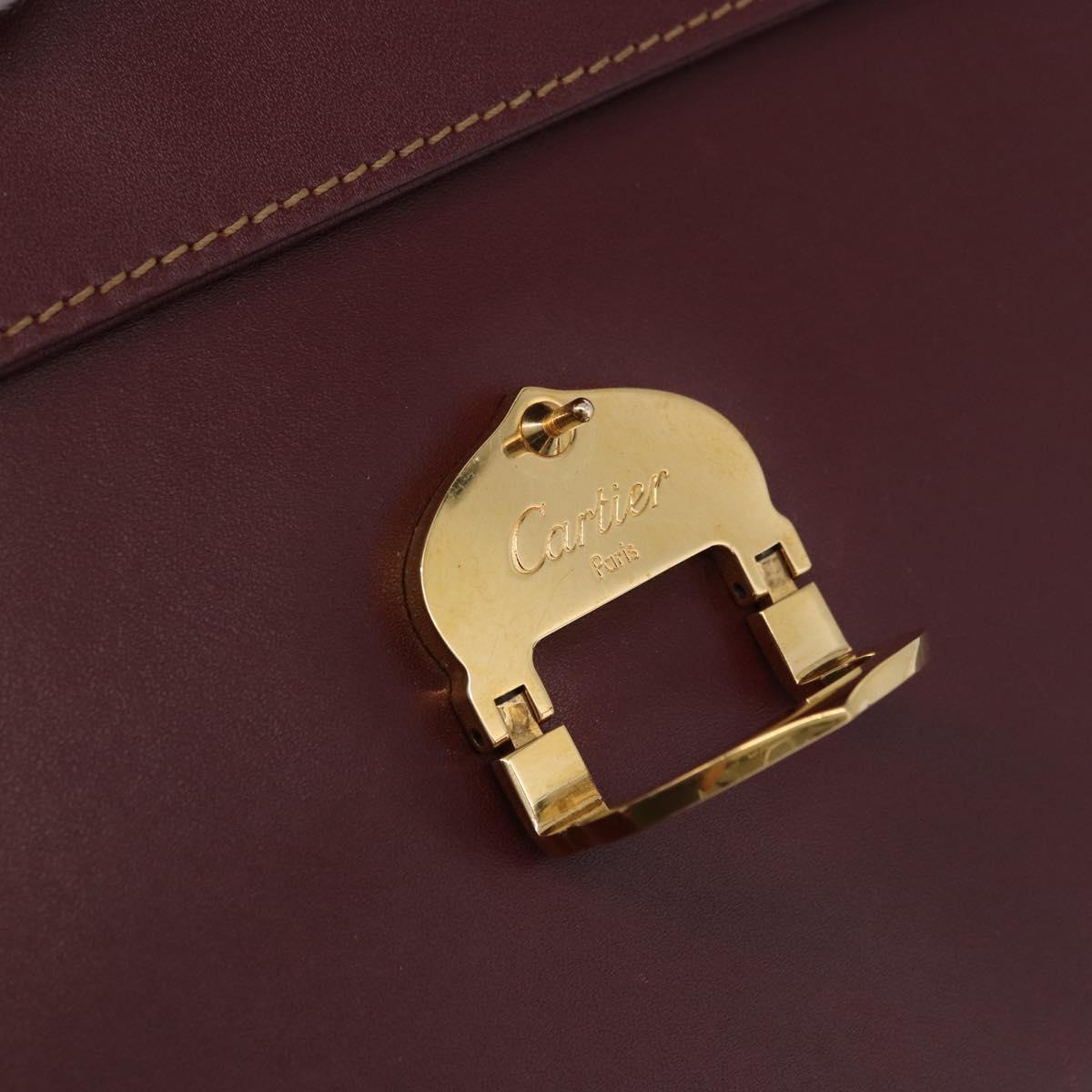 CARTIER Must Line Shoulder Bag Leather Bordeaux Gold Auth ka5688