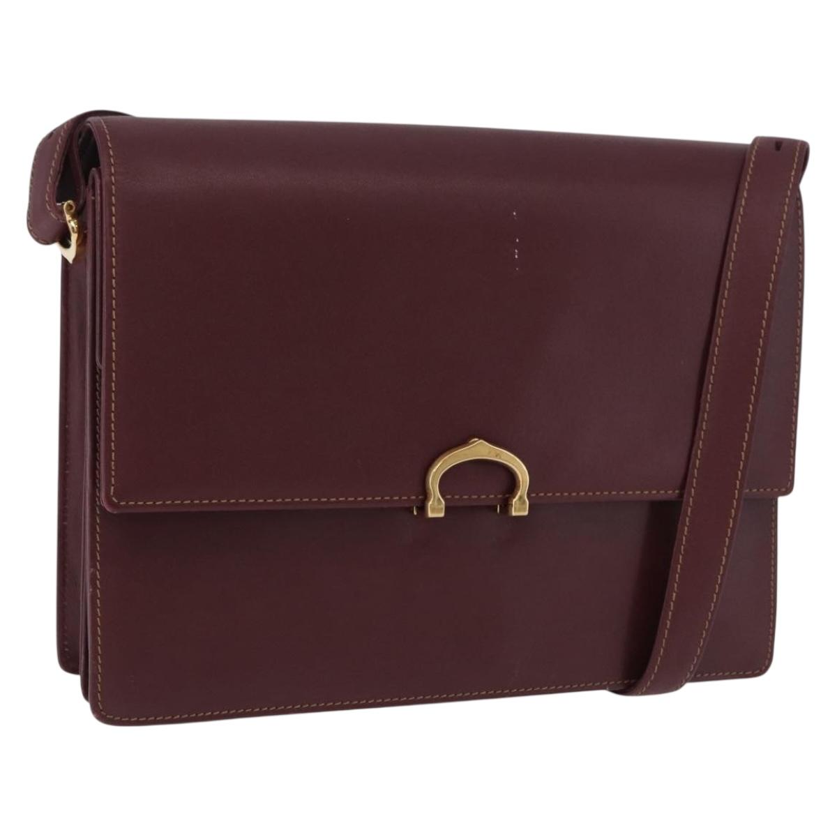 CARTIER Must Line Shoulder Bag Leather Bordeaux Gold Auth ka5688