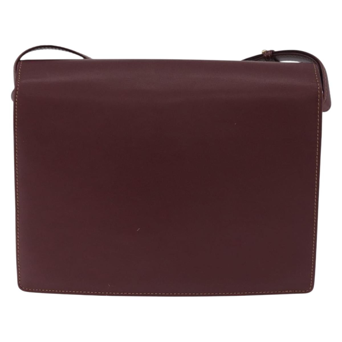CARTIER Must Line Shoulder Bag Leather Bordeaux Gold Auth ka5688