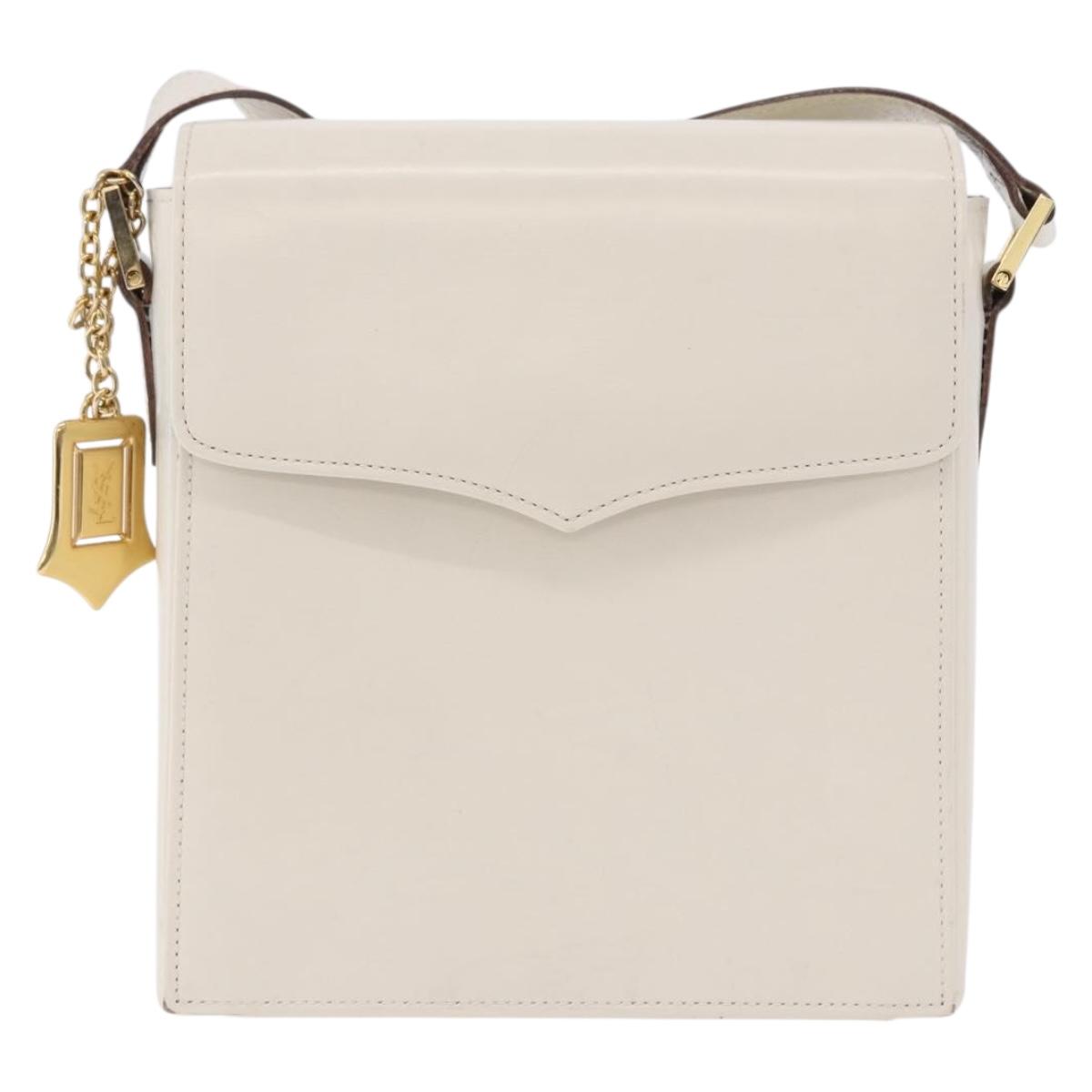 SAINT LAURENT Shoulder Bag Leather Ivory Gold Auth ka5691A