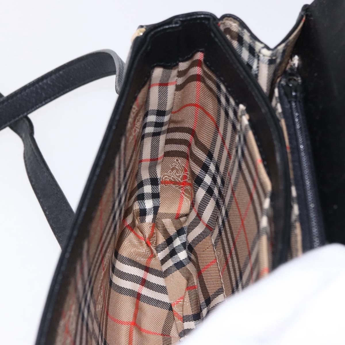 Burberrys Shoulder Bag Leather Black Gold Auth ka5693