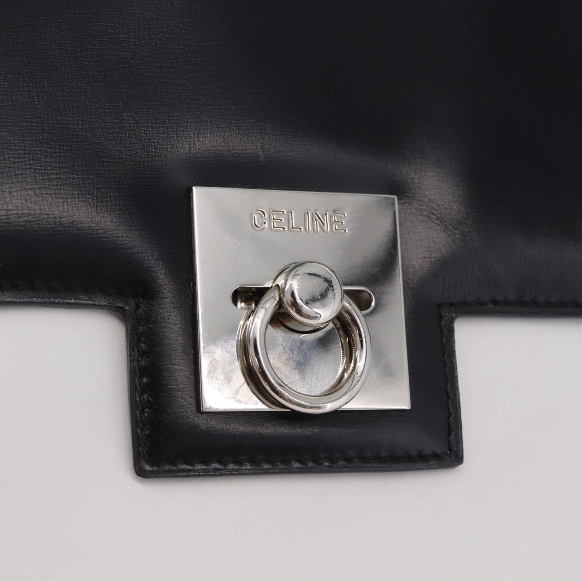 CELINE Shoulder Bag Leather Black White Auth ka5694A