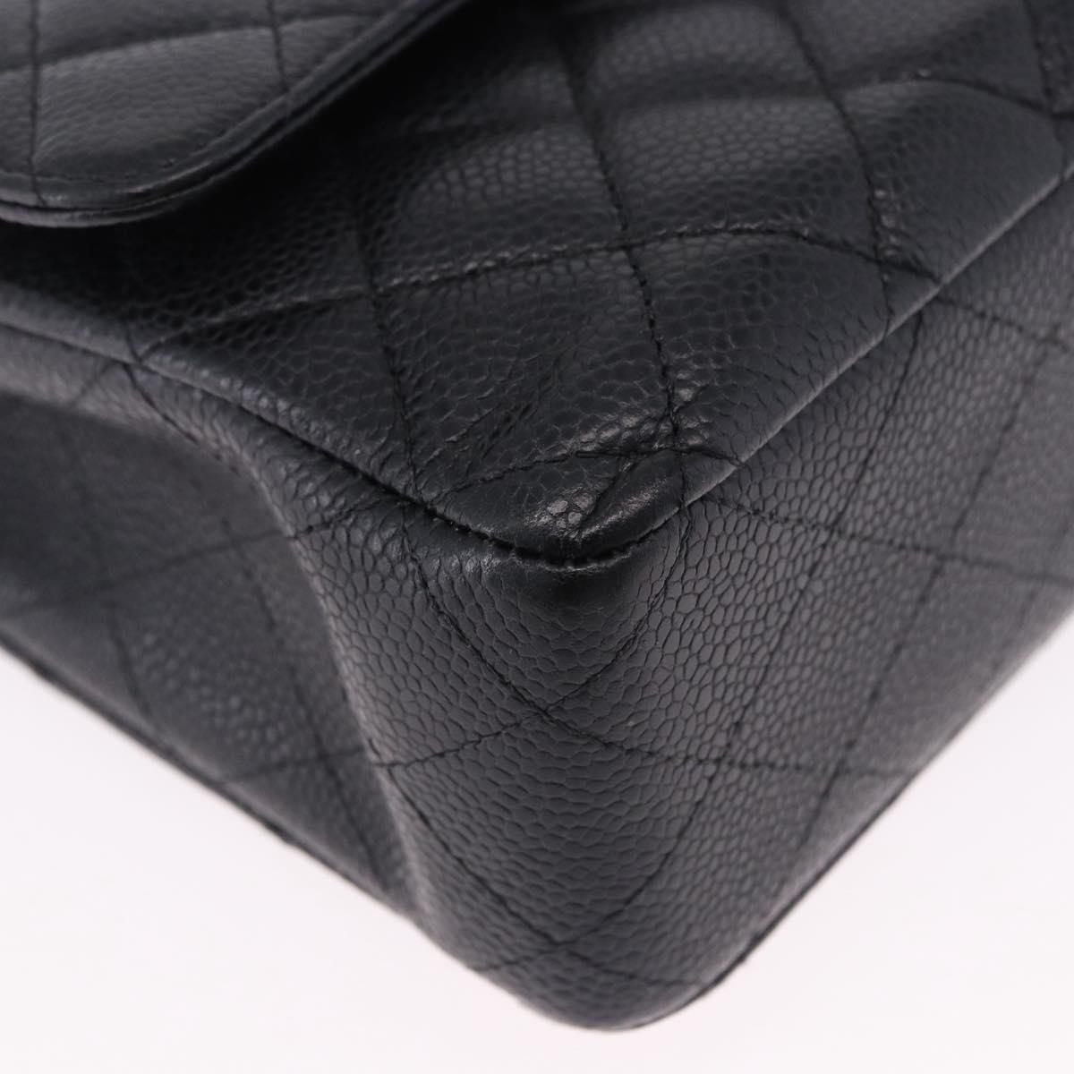 CHANEL Chain Matelasse Shoulder Bag Caviar Skin Black Gold CC Auth ka5697SAM