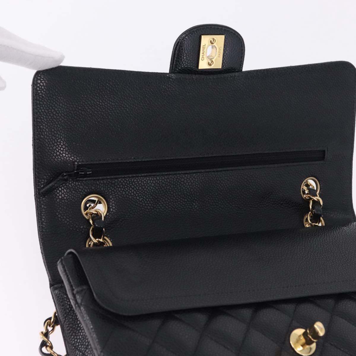 CHANEL Chain Matelasse Shoulder Bag Caviar Skin Black Gold CC Auth ka5697SAM