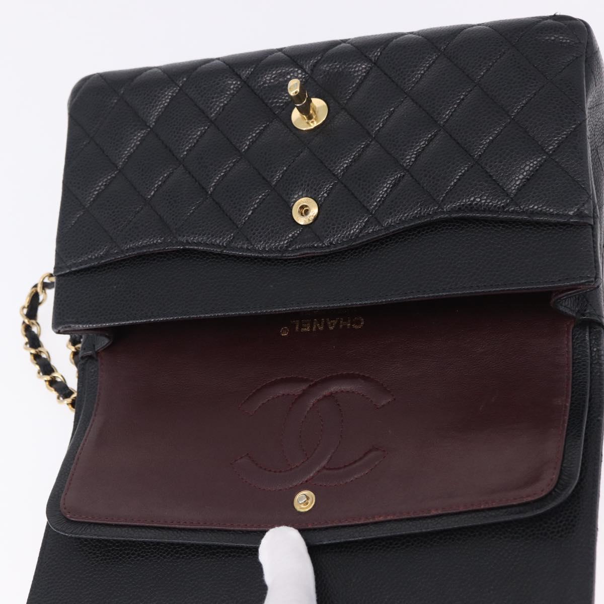 CHANEL Chain Matelasse Shoulder Bag Caviar Skin Black Gold CC Auth ka5697SAM