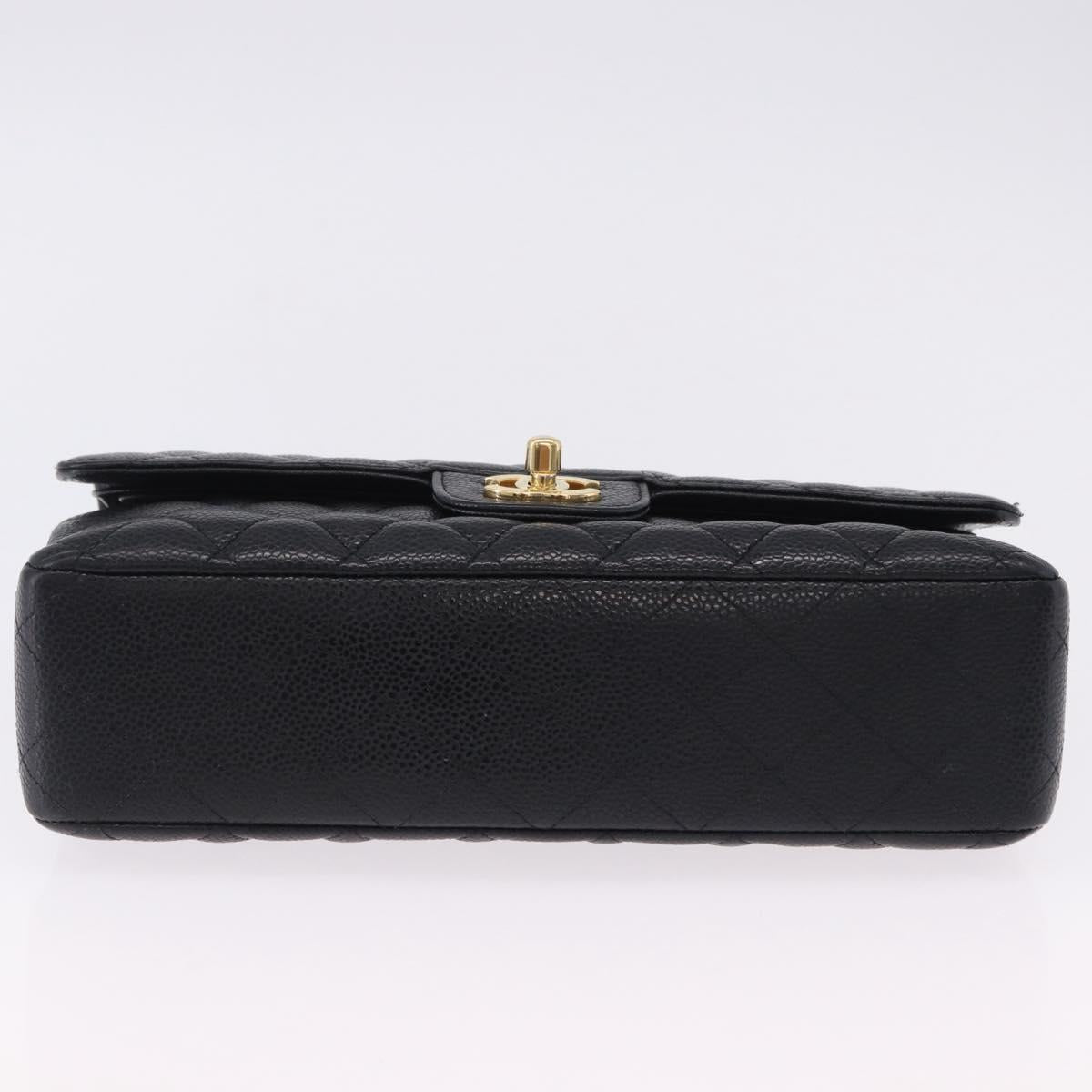 CHANEL Chain Matelasse Shoulder Bag Caviar Skin Black Gold CC Auth ka5697SAM